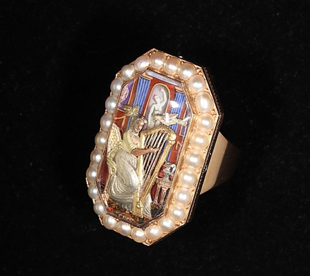 Fingerring mit Figurenautomat und Musikwerk - wohl Isaac-Daniel Piguet, Genf, um 1803