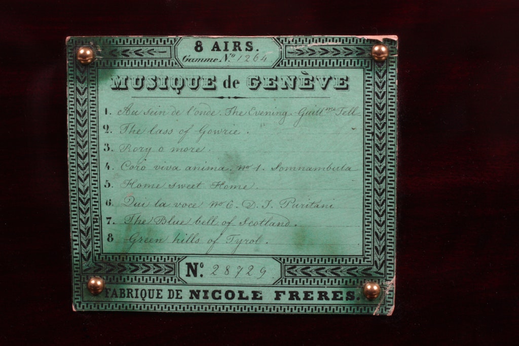 Programme, Boîte à musique Piano-Forte, 8 mélodies, Nicole Frères, Genève vers 1850